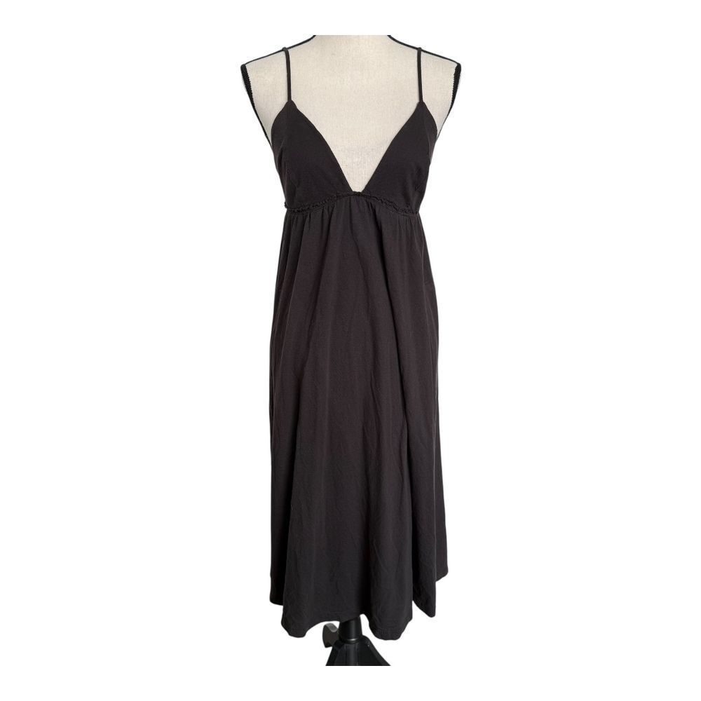 Free People Beach Black A-line Spaghetti Strap Deep V-Neck Midi Dress Womens S